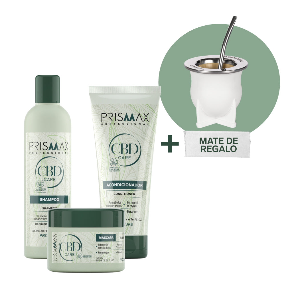 Kit CBD Care Prismax Shampoo+Acondicionador+Máscara y mate de regalo